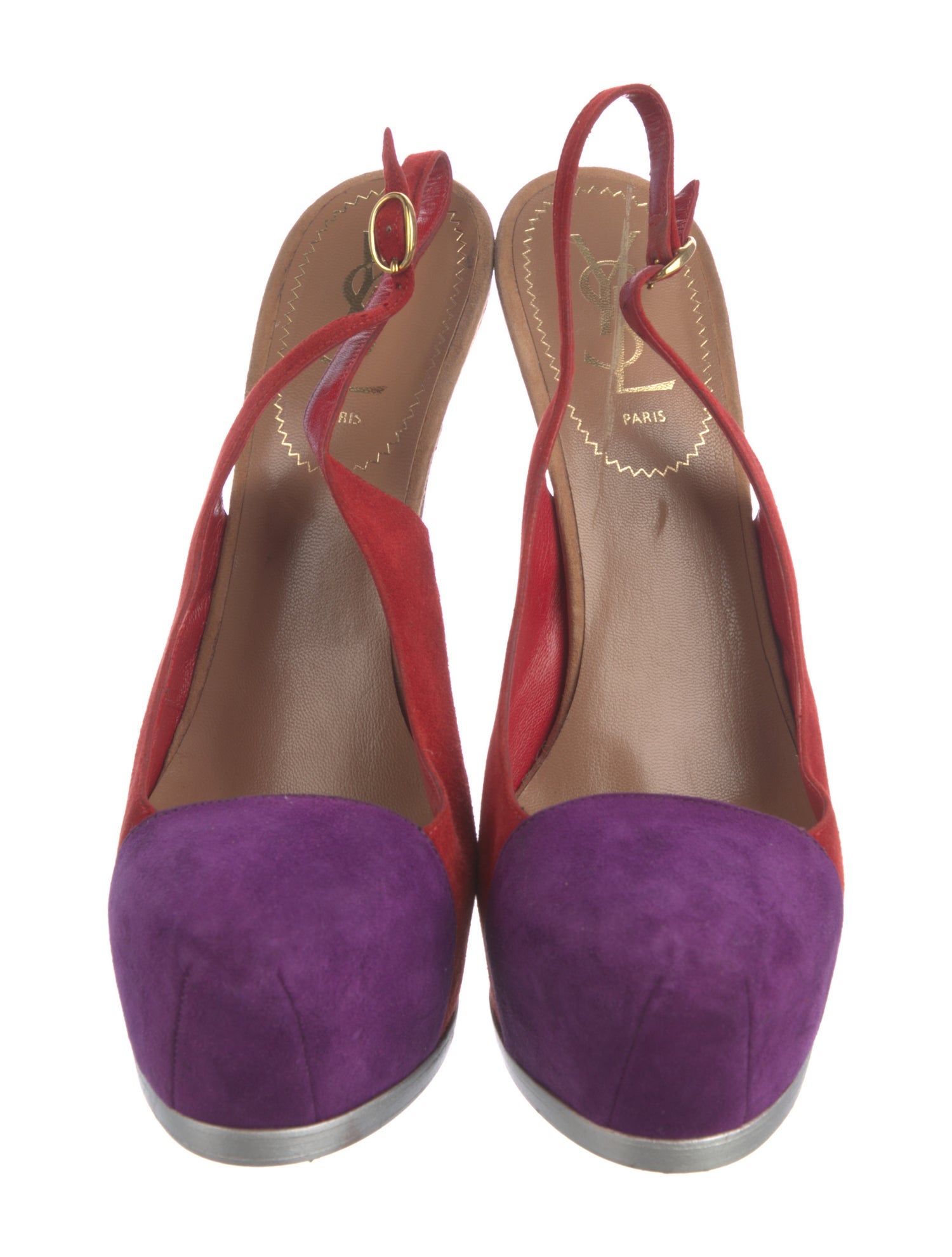 Yves Saint Laurent Suede Colorblock Pattern Slingback Pumps